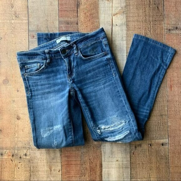 Zara Z1975 basic dept denim distressed medium wash straight leg - 2 - Picture 1 of 14